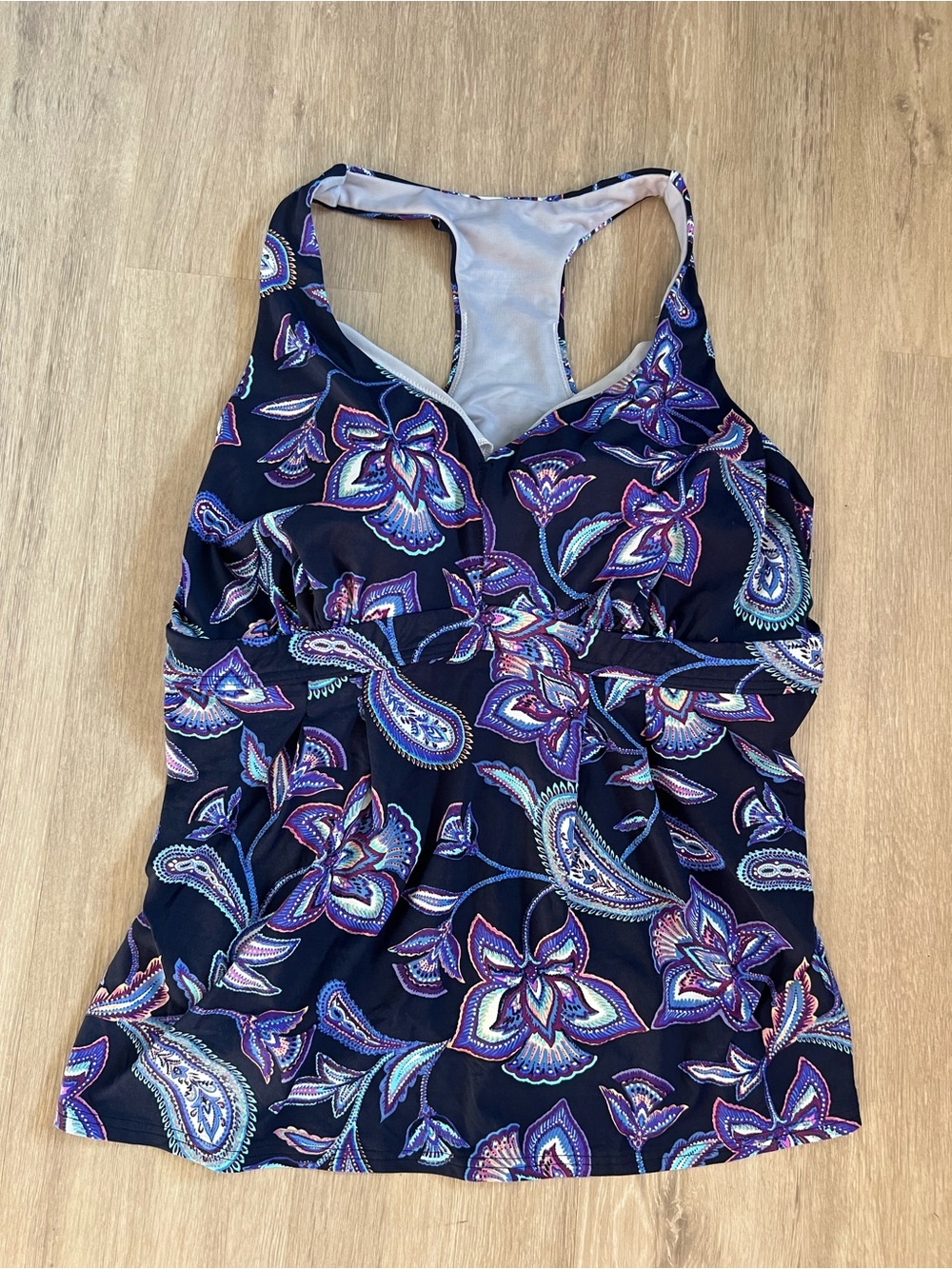 LANDS END Swing Tankini Swimsuit Top Deep Sea Twilight Floral Racer Back 18W